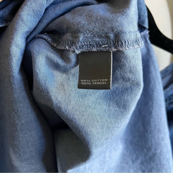 Neiman Marcus Chambray Tencel Double V-Neck Ruffle Cap Sleeve Top Size S - Picture 5 of 6